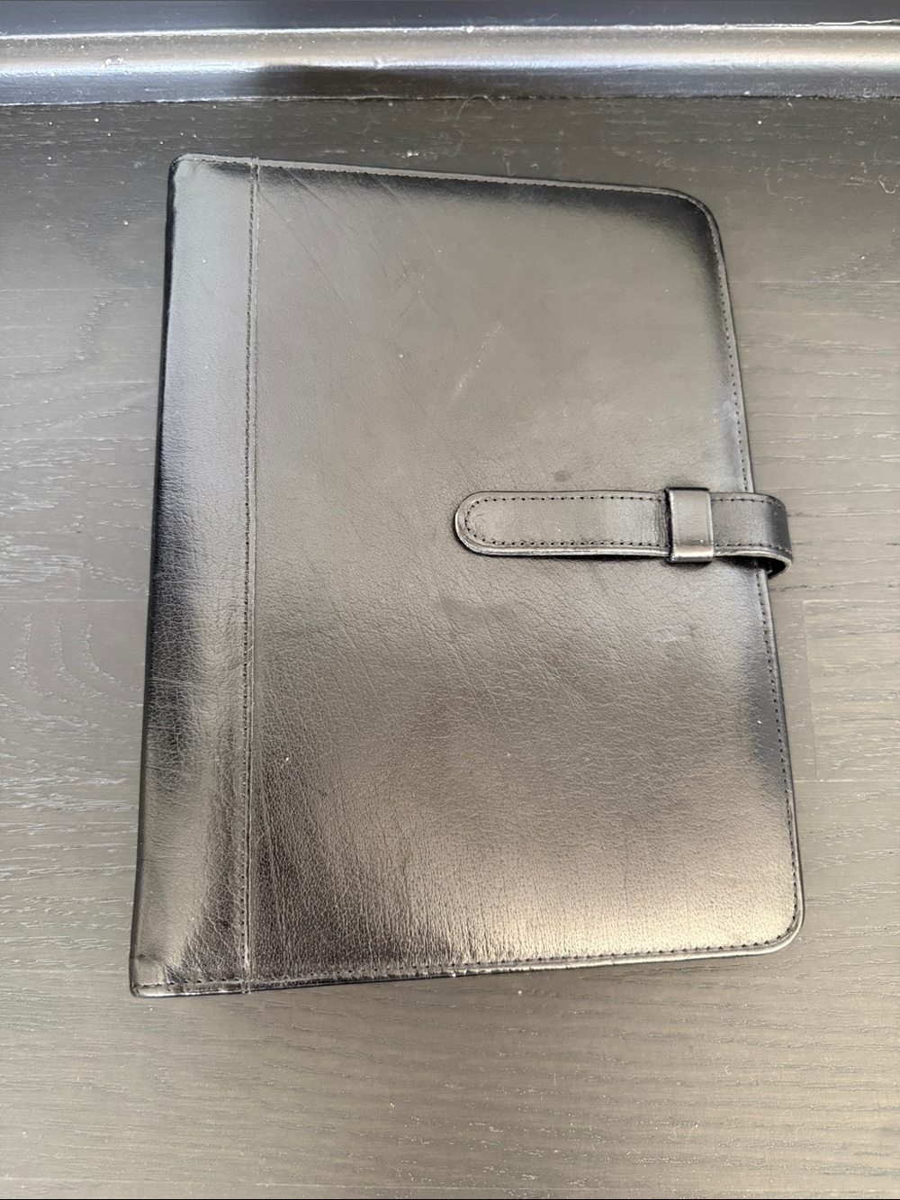 Coach Black Leather Folio/planner with Strap Tab
